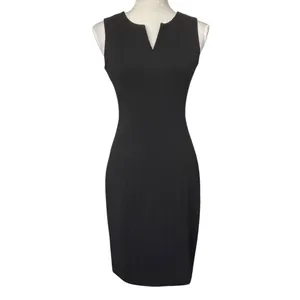 Calvin Klein Split Neck Black Sheath Dress Women’s Size 2 LBD Classic Stretch thumbnail 3
