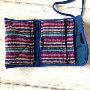 Fair Trade Stitched Purse Wallet Women’s Crossbody Bag Blue Purple Stripes thumbnail 3