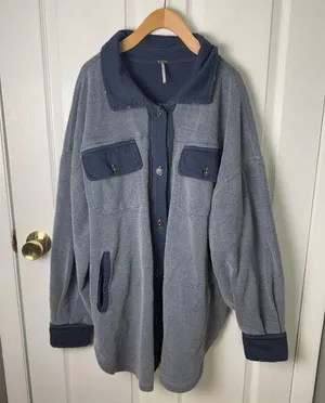 Free People Ruby Oversized Shirt Jacket in Oceana Blue L thumbnail 2
