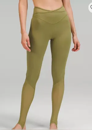 ✨ Lululemon Nulu Crisscross Mesh‎ Stirrup Tight Olive Green Leggings Sz 6 ✨ thumbnail 1