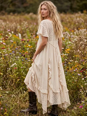 Free People Ethereal Bohemian Bring The Romance Midi Maxi Dress Neutral Medium thumbnail 2
