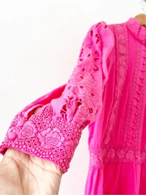 Alice + Olivia Clark Pink Embroidered Crochet Lace Tiered Mini Dress thumbnail 5