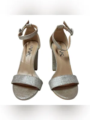 VNK sparkling silver glitter block heel open-toe ankle strap popular sandals thumbnail 2