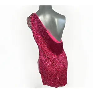 Rachel ALLAN 40150 Hot Pink Sequin One Shoulder Fringe Dress Size 12 NWT thumbnail 4