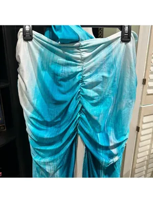 Farai London Blue Ombre Ruched Mesh Maxi Skirt Size Large thumbnail 3
