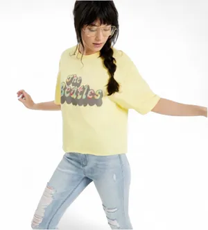 Junk Food The Beatles Cropped Graphic Tee in Yellow Size Large thumbnail 1