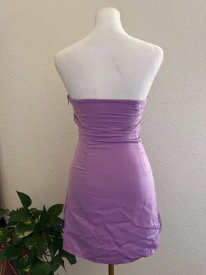 PRINCESS POLLY Trena satin bandeau ruched bust detail mini dress in lilac Sz. 0 thumbnail 8