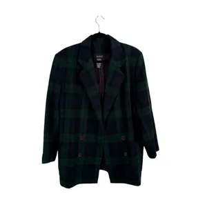 Gant Green Blue Plaid Wool Blend Blazer Vintage Preppy Acadamia Womens Large thumbnail 3
