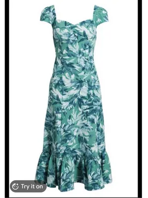 NWT Chelsea28 Green Sweetheart Neckline Cap Sleeve Midi Dress Size Small thumbnail 2