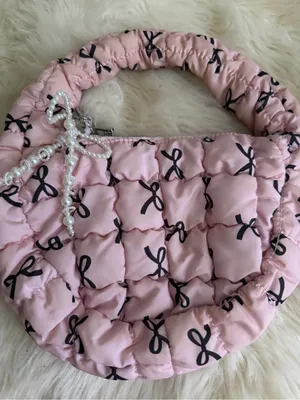Boutique Pink Quilted Mini Tote with Pearl Bow Charm thumbnail 3