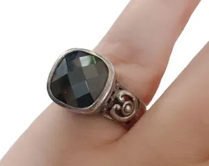VTG 925 Sterling Silver Faceted Onyx Scroll Filigree Ring Size 6.75 Wide Band thumbnail 3