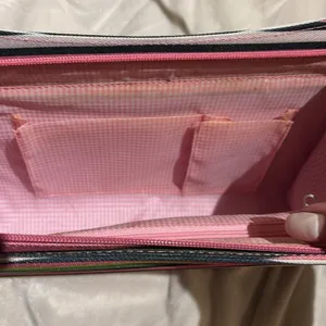 Source Unknown STRIPED MULTICOLORED SHOULDER BAG PINK GREEN BLUE CANVAS LIKE BAG THIN HANDLES thumbnail 6