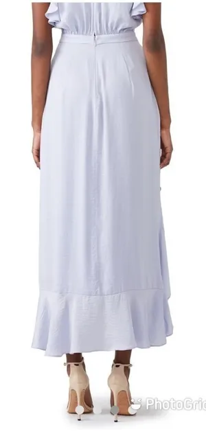 THE JETSET DIARIES‎ Purple Satin Midi Skirt Draped Ruffle Thigh Slit Large New thumbnail 1