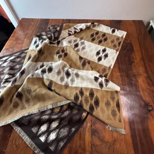 Ikat Diamond Reversible Oversized Wrap Scarf Brown Tan Fringed Shawl‎ 63x27 thumbnail 4