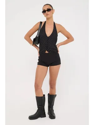 LIONESS Brat Halter Top in Onyx Polka XSmall New Womens Sleeveless Tank thumbnail 9