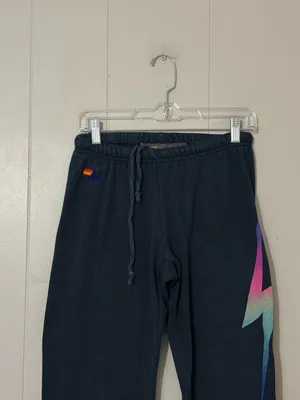 Aviator Nation Rainbow Bolt Sweatpants Charcoal Gray Joggers Size S thumbnail 2