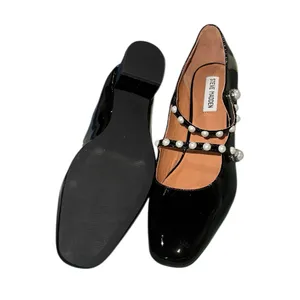 Steve Madden New Black Patent Pearl Embellished Double Strap Mary Jane Ballet Shoes thumbnail 5