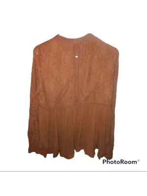 American Eagle Blush Pink Lace Peplum Bell Sleeve Long Sleeve Top Blouse thumbnail 4