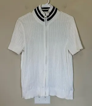 LRL‎ Lauren Ralph Lauren White Short Sleeve Zip-Up Sweater large cotton thumbnail 1
