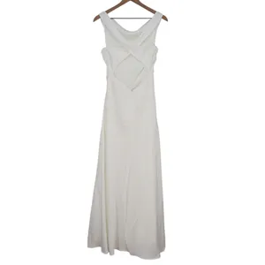 Lulus Effortlessly Sensational Maxi Dress Womens L White Satin Backless Back Zip thumbnail 9