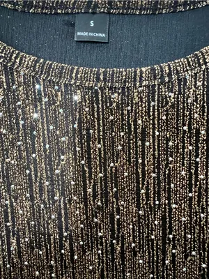 Strech Long Sleeve Metallic Maxi Dress Brillant Gold-Bronze S thumbnail 2