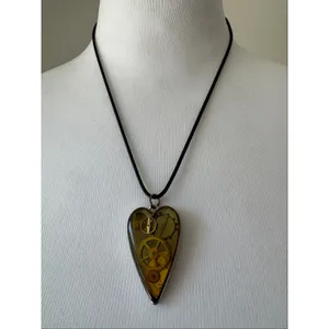 Retro Steampunk Resin Heart Clockwork Pendant Unisex Necklace w/ Black Cord thumbnail 4