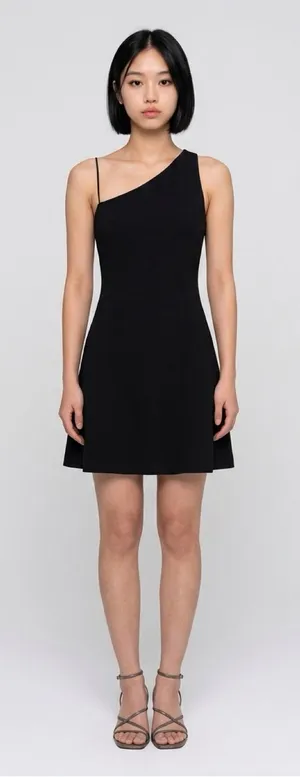 Theory Black One-Shoulder Mini Dress thumbnail 1