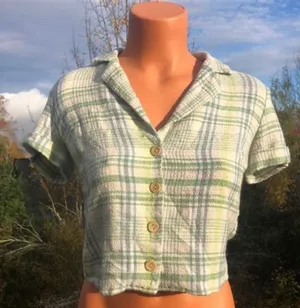 Monteau Green Flannel Plaid Crop Top thumbnail 1