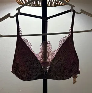 Victoria's Secret Lace Trim Paisley Plunge Bra - Plum thumbnail 1