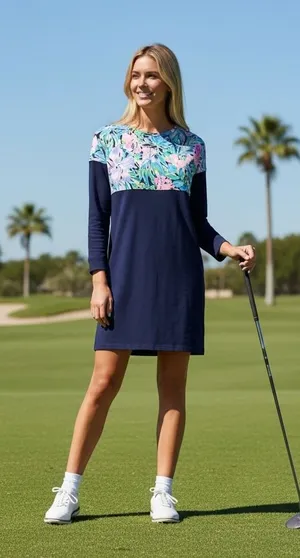 Lilly Pulitzer‎ Etta Dress Navy Blue Floral Pima Cotton Long Sleeve Shift Small thumbnail 1