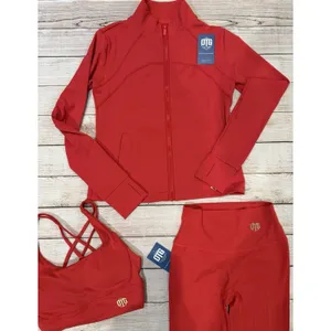 NWT OTG Athleisure Red activewear set Jacket, Sport Bra And Pants Leggings thumbnail 2