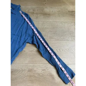 Free People Beaded Crinkle Gauze Top Blue Button Down Western Long Sleeve Size M thumbnail 7