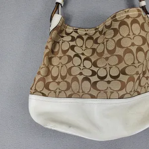 Coach Shoulder Bag Brown White Signature C Jacquard Leather 2156 Hobo Y2K thumbnail 10