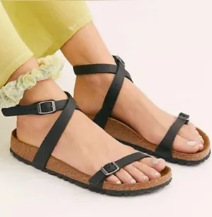 Birkenstock Daloa Womens Ankle Strap Black Birko Flor Sandals Size 39 8-8.5 thumbnail 1