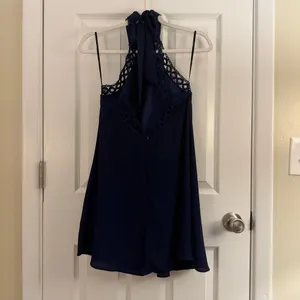 Lulus Any Sway, Shape, or Form Navy Blue Lace Halter Dress Small thumbnail 4