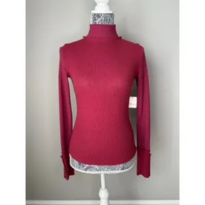 FREE PEOPLE Long Sleeve Mock Neck Studded Sleeve Red Thermal Top Tee Size XS thumbnail 2