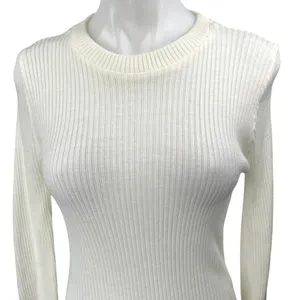 Boohoo White Ribbed Knit Crew Neck Long Sleeve Sweater Mini Bodycon Dress Size S thumbnail 7
