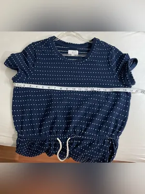 Lou & Grey Navy Blue White Polka dots Everyday Dress Pockets Cinched Waist M thumbnail 4