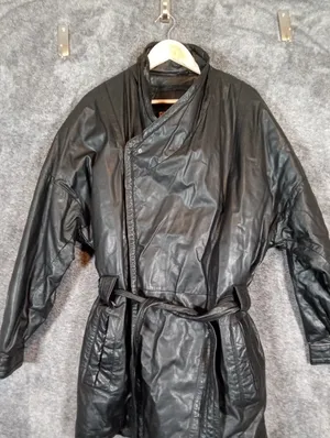 Bilbrook Leather Belted Jacket Full Zip Vintage Trench Coat Biker Goth Size L thumbnail 3