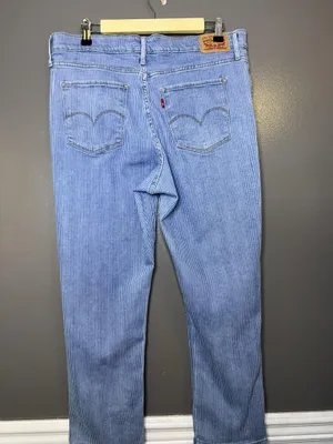 Levi's 724 High Rise Straight Jeans Womens 33 Blue Stripe Light Wash Stretch thumbnail 5