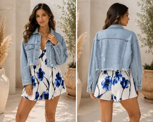 Meghan LA Women’s Cropped Distressed Denim Jacket – Size M 💙✨ thumbnail 2