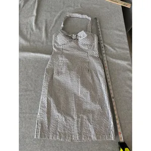 Kim Rogers Halter Dress Petite 6P Seersucker Stripe Navy White 222373KR thumbnail 2