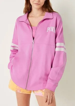 Victoria’s Secret PINK Oversized Full Zip Hoodie – Pink Bloom – Medium – NWOT thumbnail 1