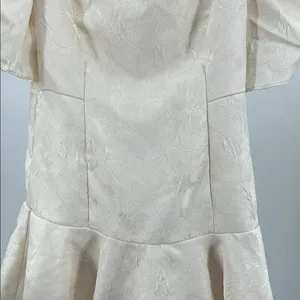 DO+BE Cream Mini Dress L floral puff short sleeve drop waist damask bridal thumbnail 8