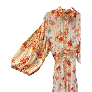 Free People Floral Button Up Collar Maxi Dress Smocked Waist Balloon Sleeves XS thumbnail 3