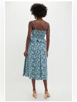 Tuckernuck Hyacinth House Blue Leafy Floral Maeve Midi Dress Sz S thumbnail 2