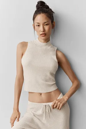 Alo Yoga Oatmeal Heather Sweater Knit Unwind Sleeveless Mock Neck Top Size Small thumbnail 1