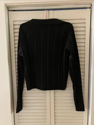 Maeve Anthropologie Black Ribbed Long Sleeve Polo Medium thumbnail 6