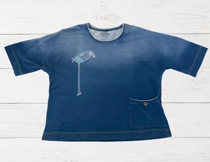 Wild‎ Palms Indigo Blue Bird Graphic Boxy Pocket Top Size Small thumbnail 1