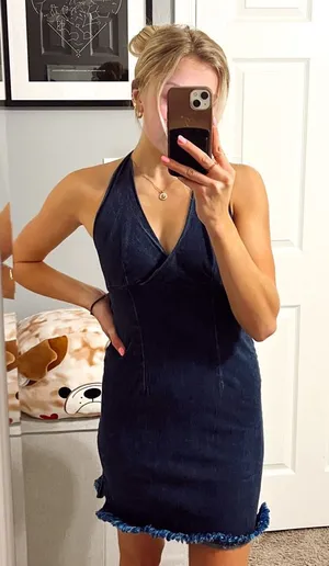 Rocket Candy Denim Fringe Halter Dress thumbnail 1
